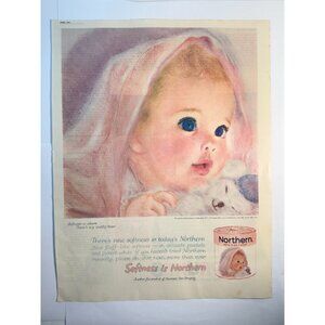 Vintage 1961 Northern Shell Pink Toilet Paper Baby Advertisement Print Ad